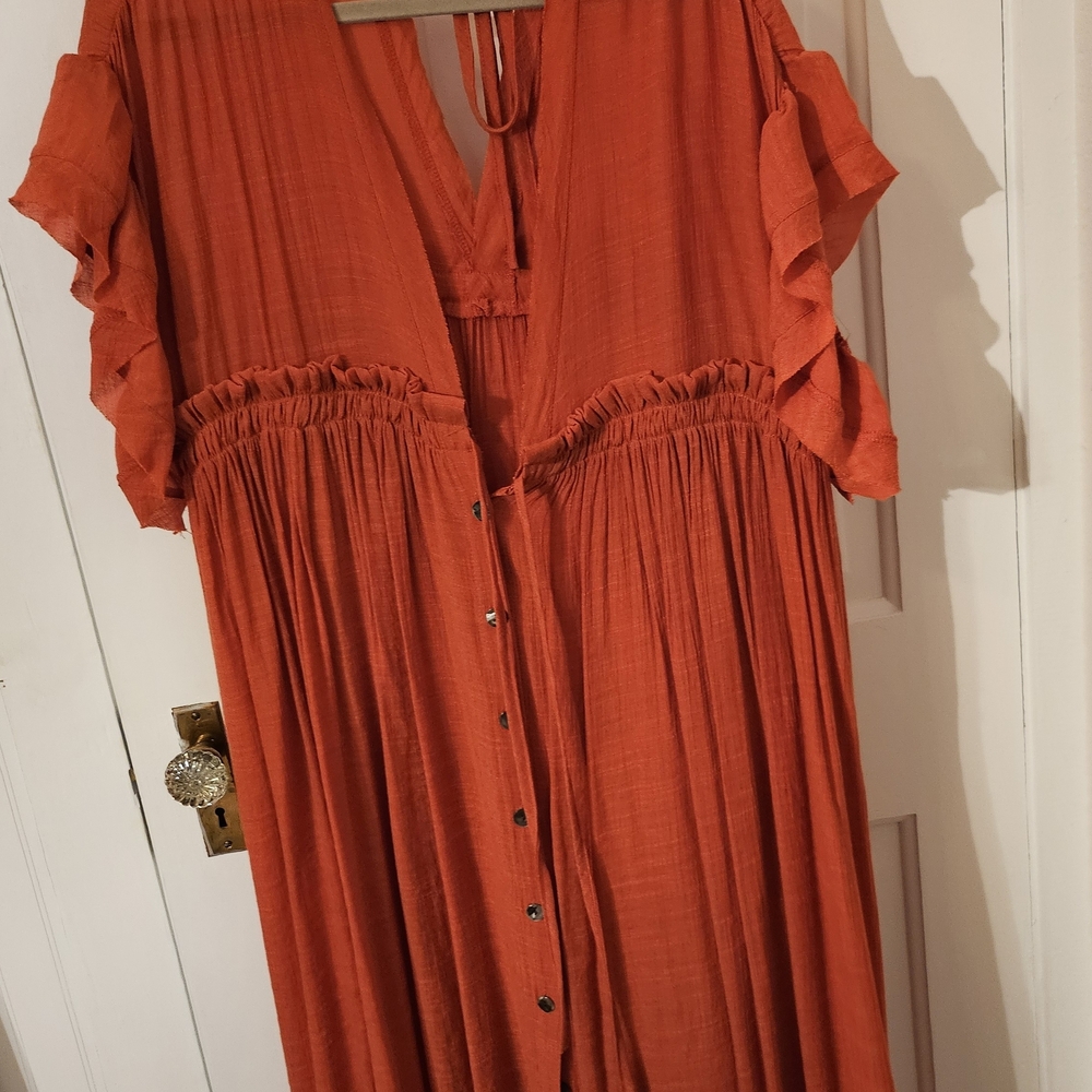 Elegant Orange Ruffle Sleeve Dress